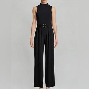Michael Kors Elegant Black Wide-leg Belted Jumpsuit